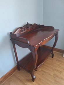 Antique Victorian Flame Mahogany Console Table / W