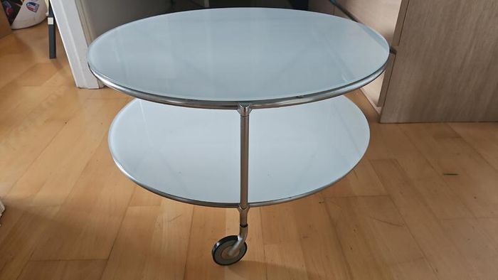 Coffee Table 2-tier , round , white glass , wheels