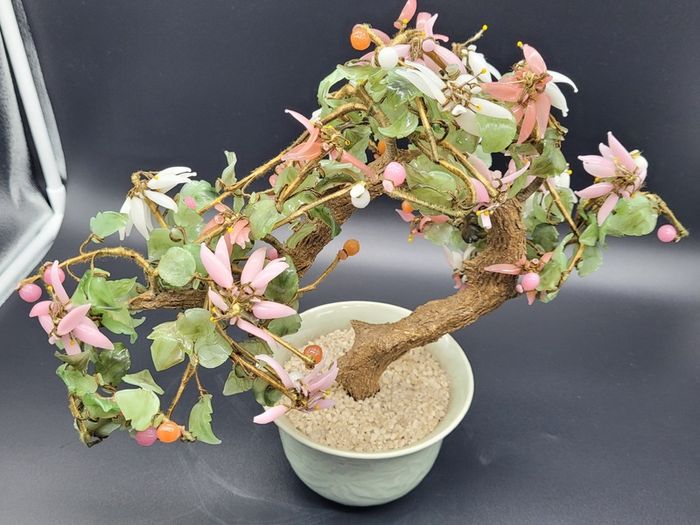 Chinese Vintage Glass Cherry Blossom Bonsai Tree