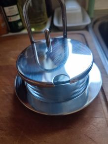 Vintage Italian Stainless Steel and Glass dish for  Parmesan cheese,Honey, jam etc..