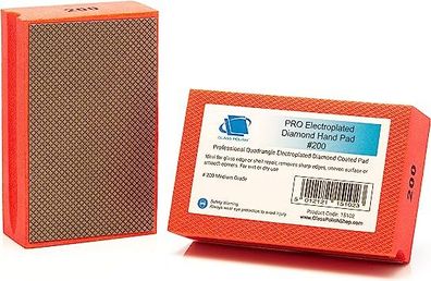 Glass Polish 15102 Diamond Hand Pad Sanding Block for Smoothing, Edging & Polishing 95 x 55mm - Grit 200