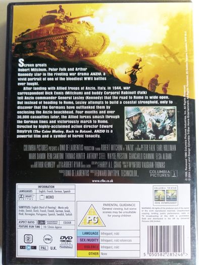 Anzio [1968] Robert Mitchum, Peter Falk & Arthur Kennedy [1xDVD Movie]