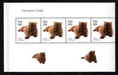2014 Ireland Cats Commemorative Stamp Booklet Pane featuring Persian Cat (Felis silvestris catus) cat name Candy Mint Never Hinged (MNH). Hibernian HP230