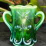 Vintage Mosser Green Opalescent Glass Creamer and Sugar Bowl Set Cherry Pattern Image 4