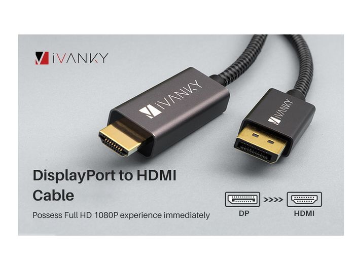 iVANKY 2M DisplayPort (Male) to HDMI (Male) 1080P Gold-Plated/Nylon-Braided Cable (Brand New/Warranty)