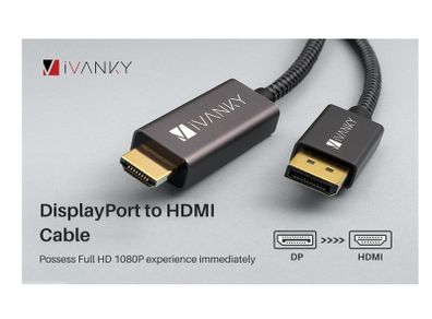 iVANKY 2M DisplayPort (Male) to HDMI (Male) 1080P Gold-Plated/Nylon-Braided Cable (Brand New/Warranty)