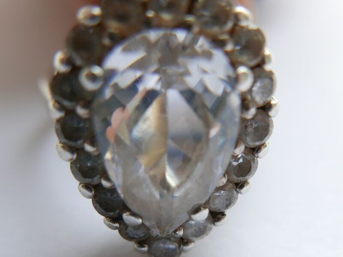 Vintage Sterling Silver 925 Big Stone Ring Women Champagne Crystal Cubic Zirconia 10g size Q1/2