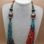 Multi-Strand Tribal Necklace Red Coral, Turquoise Howlite & Lapis Beads Image 8