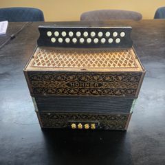 Vintage A/D Hohner 2 Row Pokerwork Diatonic Button Accordion