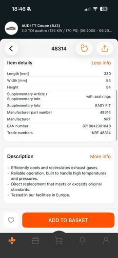 2.0tdi 170hp EGR Cooler