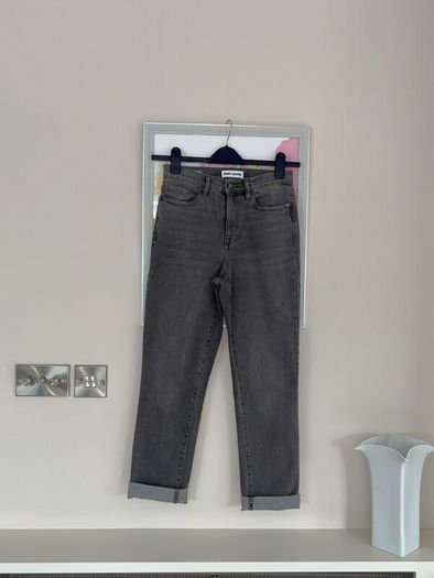 Ladies Grey Black High Rise Slim Straight Jeans