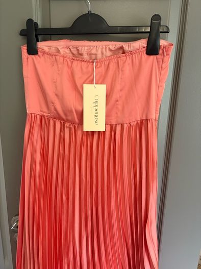 Womens Coral Pink Pleated Bandeau Midi Dress