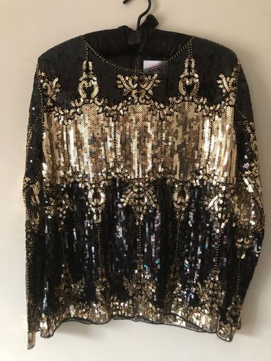 BNWT Savida black gold sequin blouse size small