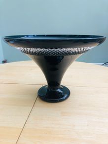 John Rocha Waterford Crystal Black Cut Large Trumpet Bowl Centre Piece
