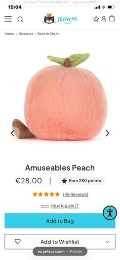 New JELLYCAT Amuseables Peach
