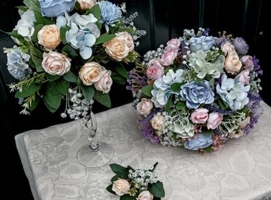 Artificial wedding flower set - bouquets and buttonhole