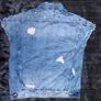 JEWELLY Size S(Oversized fit)Pearl Studded Denim Jacket Sleeveless Distressed Image 6