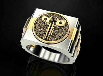Men's 18k Gold Double Pistol Ring Punk Jewelry Birthday Party Rings Gift Sz 10