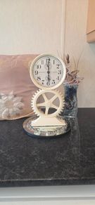 Vintage Industrial Gear Wheel Table Clock Cream Shabby Chic Newgate Style