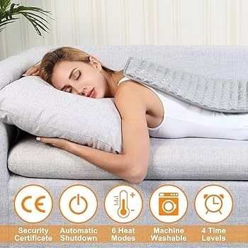 Heating pad, Electric Heat Pad with Automatic Switch-Off and 6 Temperature Levels Heating pad for Back Neck Shoulder Belly Heating Technology - Machine Washable. (20" x 24", Silver Gray)