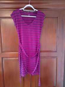 Icebreaker merino dress (black, purple and pink stripes)