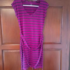 Icebreaker merino dress (black, purple and pink stripes)