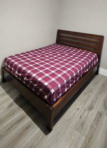 King Size Solid Mahogany Bed Frame and Premium Orthopedic Mattress  As New