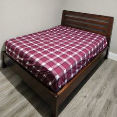 King Size Solid Mahogany Bed Frame and Premium Orthopedic Mattress  As New