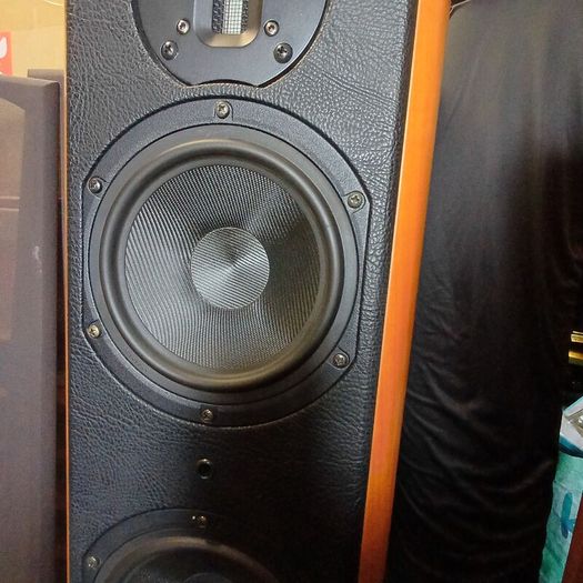 Hi End Audiophile Quality  Sonus Faber Grand Piano Domus Speakers - Gorgeous Hand Made in Italy  Stunning Real leather and piano Teak