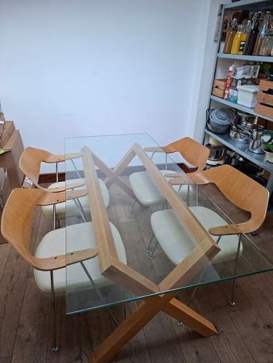 Dining table with glass top and 4 chairs