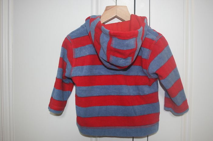Red and Blue Striped Microfleece with Hood Age 3 - 6 Months