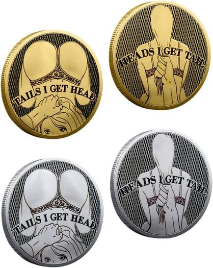 2 Pcs Funny Sex Games Coin, Heads Tails Challenge Token, Gold Silver Prank Gift for Adults Date Night Easter Games Him Her