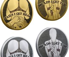 2 Pcs Funny Sex Games Coin, Heads Tails Challenge Token, Gold Silver Prank Gift for Adults Date Night Easter Games Him Her