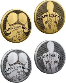2 Pcs Funny Sex Games Coin, Heads Tails Challenge Token, Gold Silver Prank Gift for Adults Date Night Easter Games Him Her