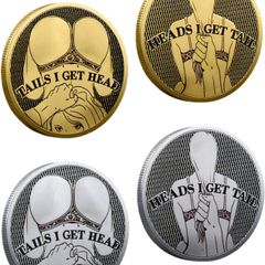 2 Pcs Funny Sex Games Coin, Heads Tails Challenge Token, Gold Silver Prank Gift for Adults Date Night Easter Games Him Her