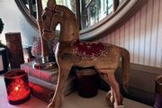 New vintage inspired 45cm high hand carved horse on wheels with washed wood finish