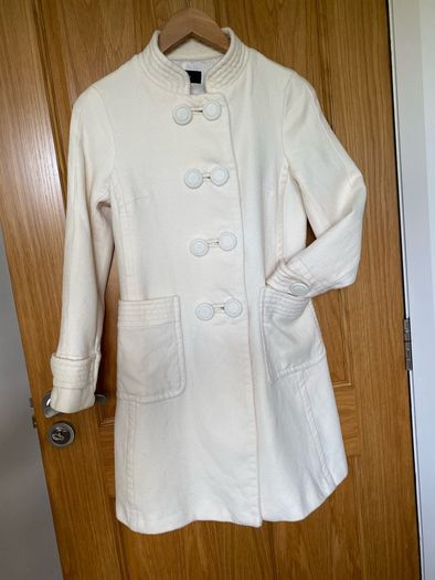 Zara Women Cream Viscose Mandarin Collar Topper Jacket/ Coat