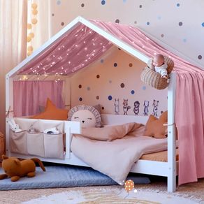 Bed Canopy, Children Bed Canopy Nursery Decorations, House Bed Canopy Made of 100 Cotton Muslin Handmade, Decoration for Children's Room, 135 by 360cm, Dark Pink