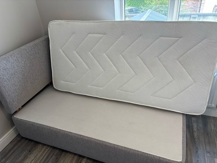 Single Grey Upholstered Divan Bed Mattress - Want Gone ASAP