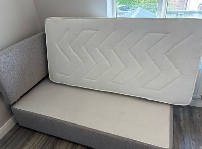 Single Grey Upholstered Divan Bed Mattress - Want Gone ASAP