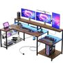 181CM L Shaped Corner Desk with Power Outlets LED Lights Gaming Desk Image 10