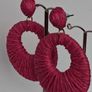 Hot Pink Raffia Woven Stud Hollow Out Woven Hoop Earrings Image 9