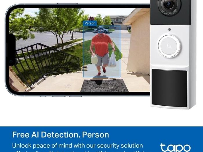 Tapo TD21 Battery Video Doorbell Wireless 2K 3MP Ultra-Clear Doorbell Camera, Ring Chime Included, Color Night, 160  DFOV Ultra-Wide, TP-Link Free AI Detection,IP65, 6-Month Battery,No Monthly Fee