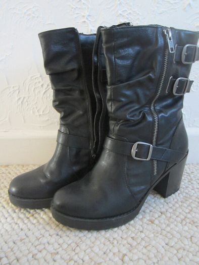Black Biker Boots - New Look - Size 6