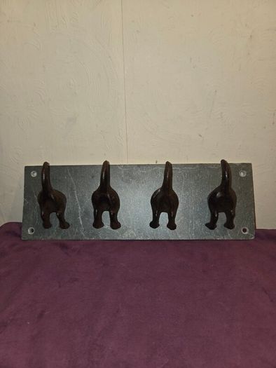 Cast Iron and Slate Dog Tail Coat Rack