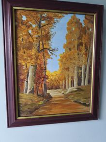 Lovely oil on board of forest land scape singed M Carey.