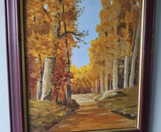 Lovely oil on board of forest land scape singed M Carey.