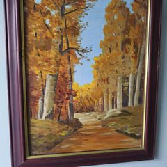Lovely oil on board of forest land scape singed M Carey.