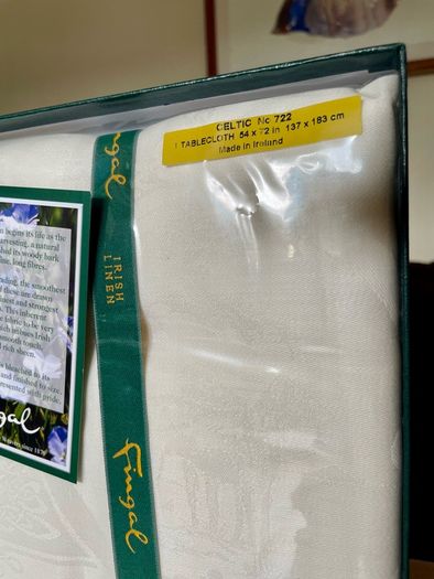 Boxed Vintage Irish Linen Damask Tablecloth Antique White