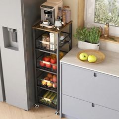 5-Tier Kitchen Storage Trolley, Pull-Out Fruit Basket Stand, Vegetable Storage Rack On Wheelsy, Kitchen tall trolley with Wheels, Chefs Trolle